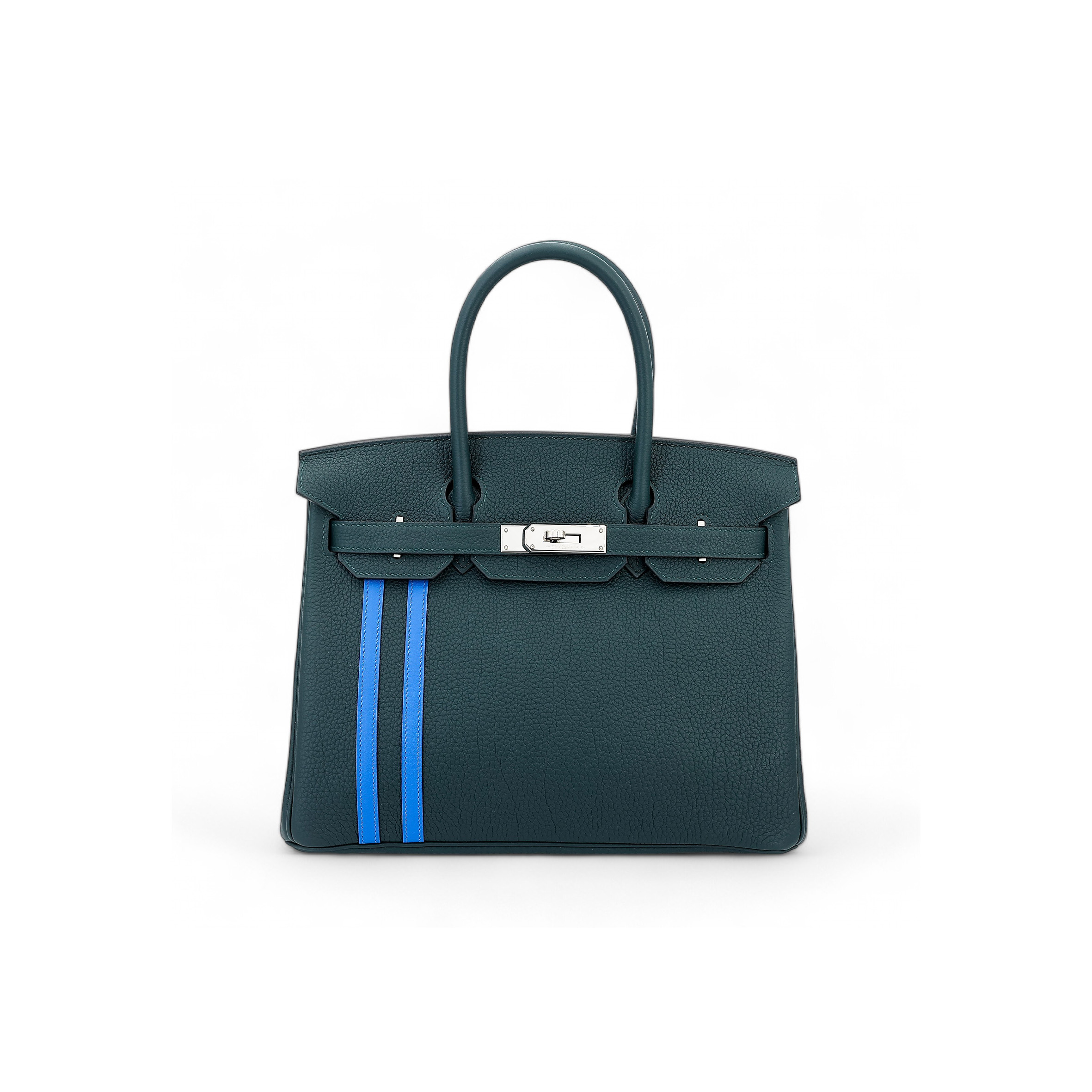 HERMÈS MASTER BIRKIN 25 TOGO LEATHER CYPRESS GREEN AND GLASS BLUE WITH SILVER BUCKLE BAG 8241275657 (25*20*13cm)